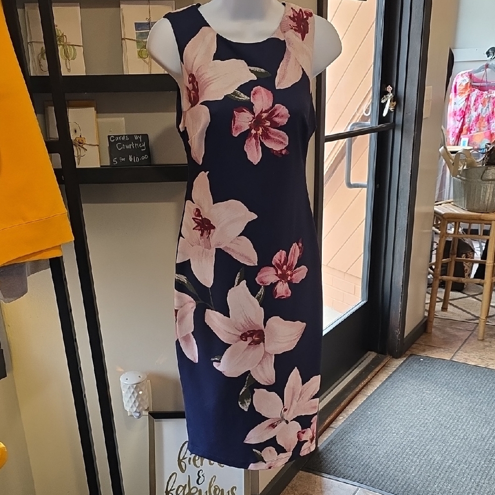 Premier Pink Sheath Midi Dress Sleeveless Crew Neck
